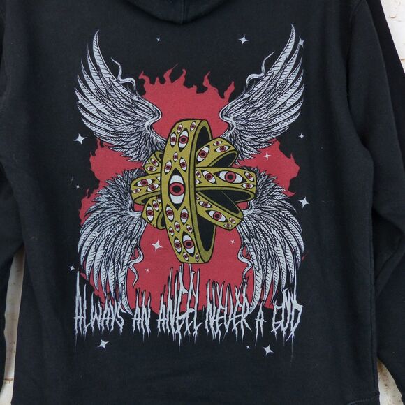 BoyGenius Band Hoodie Mens M Black Always An Angel Never A God Rock Indie Merch - Picture 7 of 10